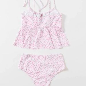Pink and White Tankini Size Medium Top and Bottom